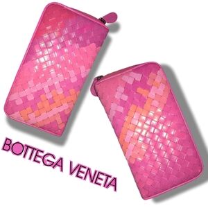 Bottega Veneta Pink Rainbow Nappa Woven Intrecciato Long Zip Lambskin Wallet